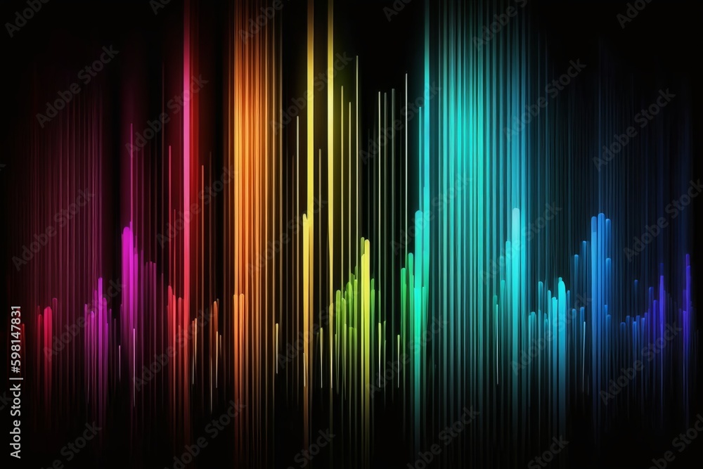 Poster multicolored light vertical lines wave animation on black