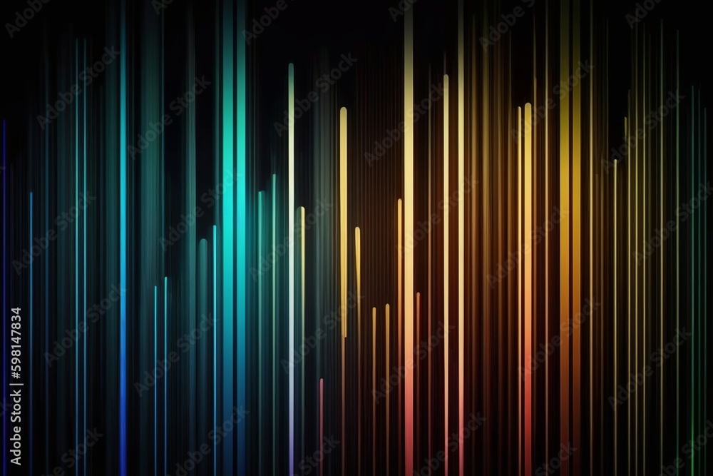 Poster multicolored light vertical lines wave animation on black