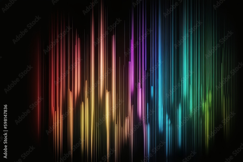 Poster multicolored light vertical lines wave animation on abstract dark motion gradient background