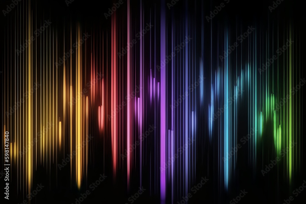 Poster multicolored light vertical lines wave animation on black