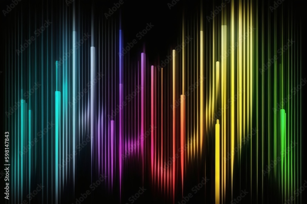 Poster multicolored light vertical lines wave animation on black
