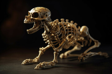 Outstretched skeleton of a clawed beast its sharp fangs a remnant of a forgotten age.. AI generation. Generative AI