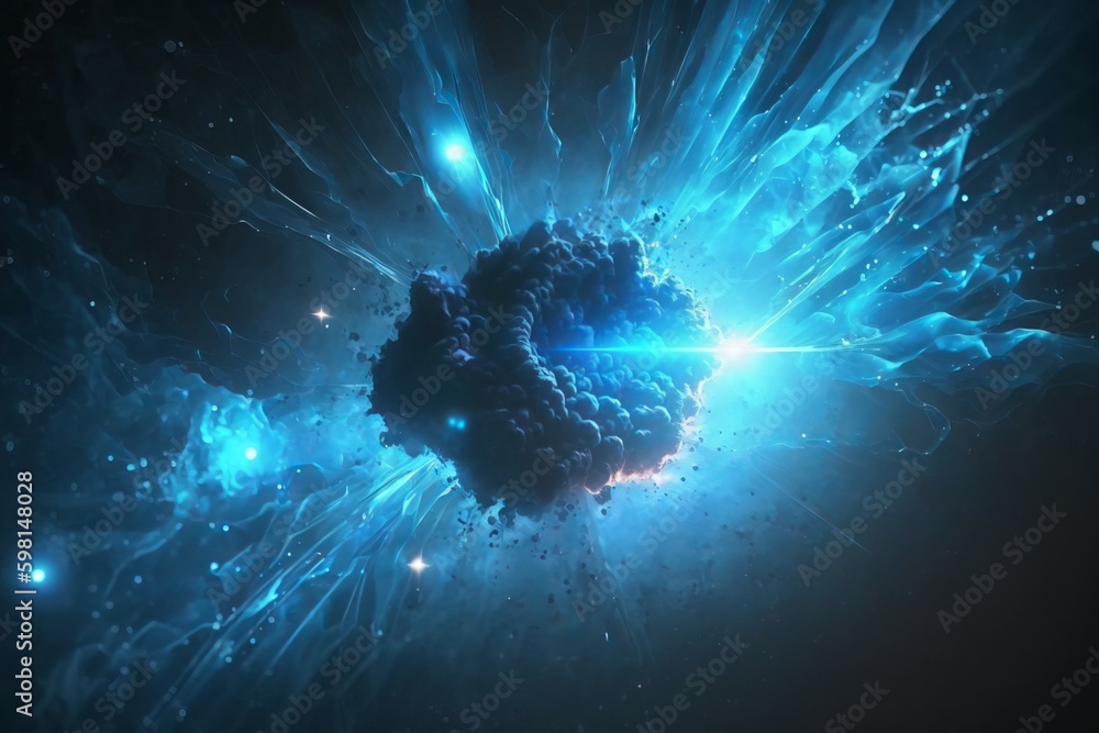 Poster blue flare light beam with smoke and dust particle effect abstract background