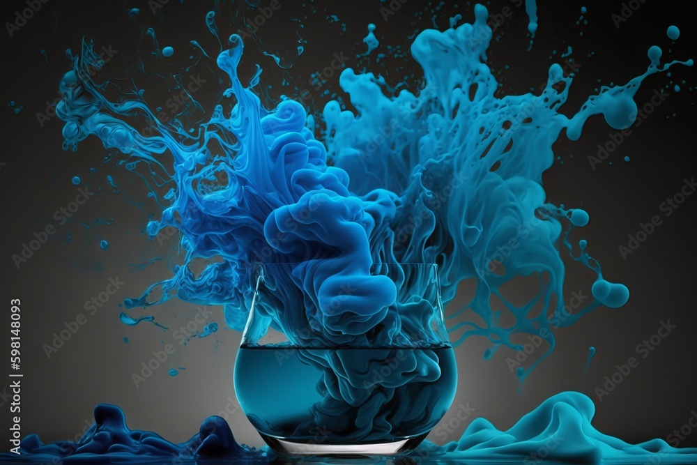Poster mesmerizing blue ink in water color splash - generative ai