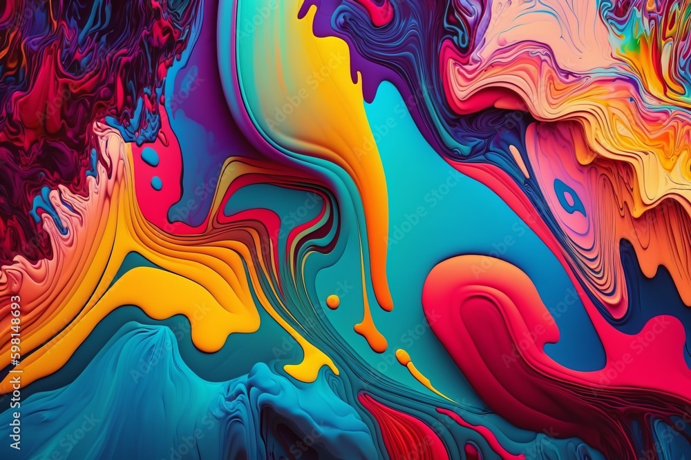 Poster intensive fluid painting abstract texture with colorful acrylic mix - generative ai
