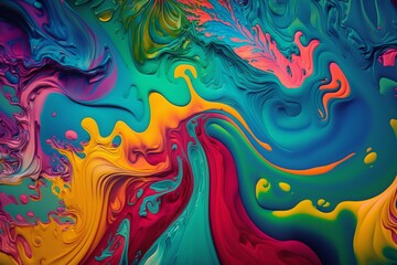 Intensive Colorful Fluid Painting Background - Generative AI