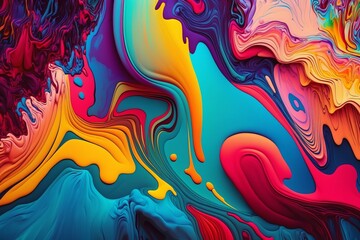 Intensive Fluid Painting Abstract Texture with Colorful Acrylic Mix - Generative AI