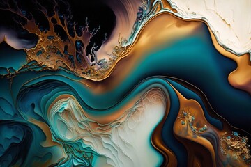 Free-Flowing Textures: A Natural Luxury Abstract Fluid Art Painting in Alcohol Ink Technique - Generative AI