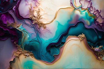 Natural Luxury Abstract Fluid Art Painting in Alcohol Ink Technique - Generative AI