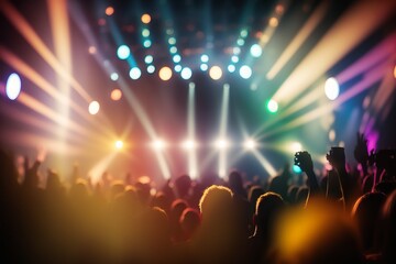 Fototapeta na wymiar Blurred Concert Lighting Creates a Lively Disco Party Atmosphere 
