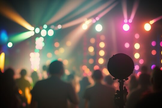 Blurred Concert Lighting Creates Live Disco Party Atmosphere - Generative AI