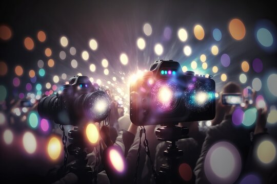 Flashing Lights of Paparazzi Cameras at a Live Event or Celebrity Party - Generative AI