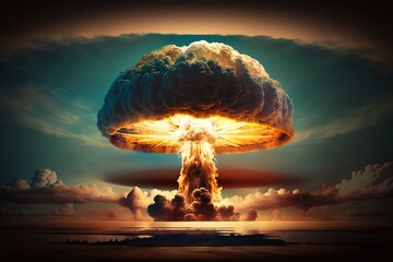 Devastating Nuclear Bomb Explosion with Mushroom Cloud - Generative AI - obrazy, fototapety, plakaty