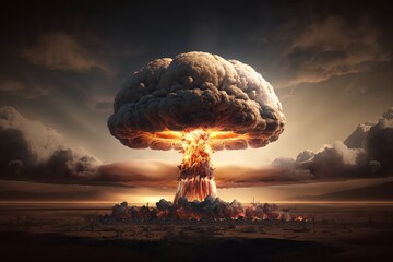 Devastating Mushroom Cloud Nuclear Explosion - Generative AI - obrazy, fototapety, plakaty