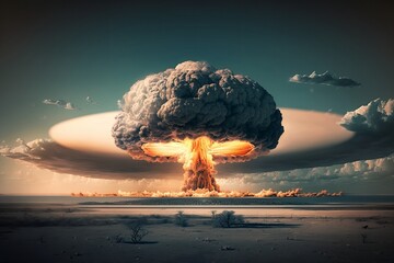 Nuclear Bomb Explosion: Devastating Mushroom Cloud - Generative AI - obrazy, fototapety, plakaty