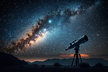 Modern Telescope Under a Dark and Starry Cosmic Sky - Generative AI