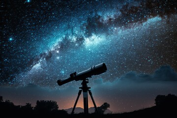 Modern Telescope Under a Cosmic Starry Sky - Generative AI © Rysak