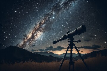 Exploring the Mysteries of the Cosmos: A Modern Telescope Under a Starry Sky - Generative AI