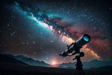 Exploring the Cosmic Wonders: A Modern Telescope under the Starry Night Sky - Generative AI