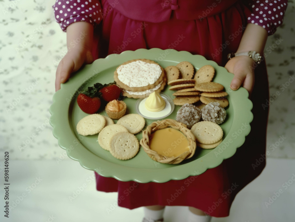Poster a close up of a young childs plate filled with only a few items of food.. ai generation. generative 