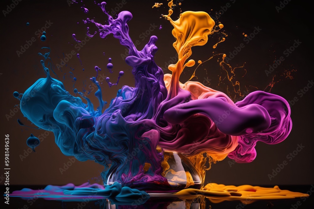 Aufkleber multicolored abstract sculpture with ink and acrylic paint splash - generative ai