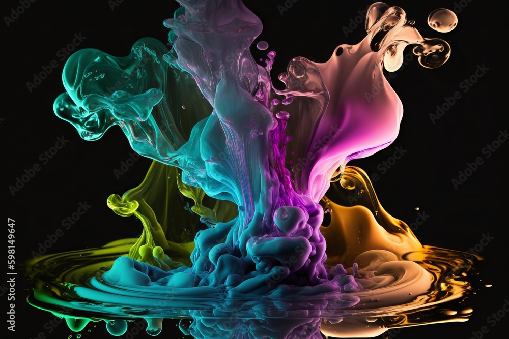 Aufkleber multicolored abstract sculpture background with ink and acrylic paint mixing - generative ai