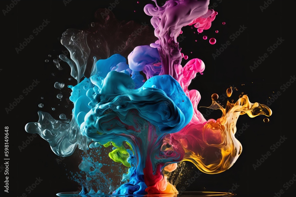 Poster multicolored abstract sculpture created with ink and acrylic paint in water - generative ai
