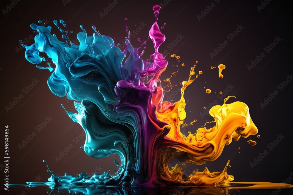 Poster multicolored abstract sculpture background created by ink and acrylic paint mixing - generative ai