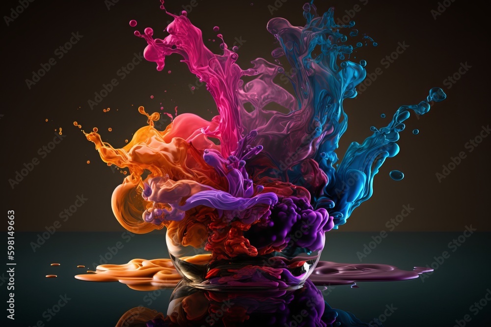Poster multicolored abstract sculpture background with ink and acrylic paint mixing - generative ai