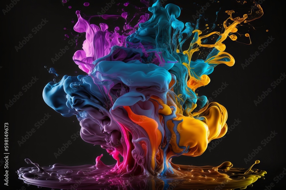Poster multicolored ink in water splash abstract sculpture - generative ai