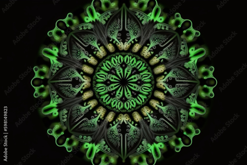 Aufkleber hypnotic green fractal kaleidoscope loop animation on dynamic ethnic abstract texture - generative a