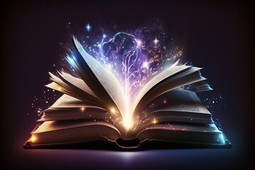 Magic Book with Open Pages and Abstract Lights: A Literature and Fairytale Concept - Generative AI