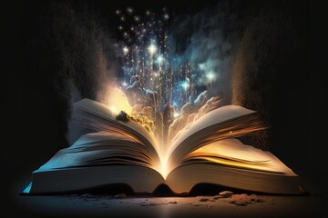 Magic Book with Abstract Light - Literature and Fairytale Concept - Generative AI