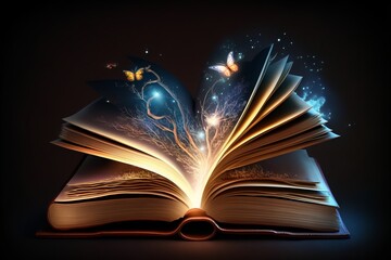 Magic Book with Abstract Lights - Literature and Fairytale Concept - Generative AI © Rysak