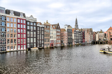 The unique urban architecture and scenery along the canals in Amsterdam
