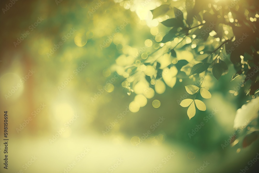 Poster green and yellow bokeh background with sunshine - generative ai