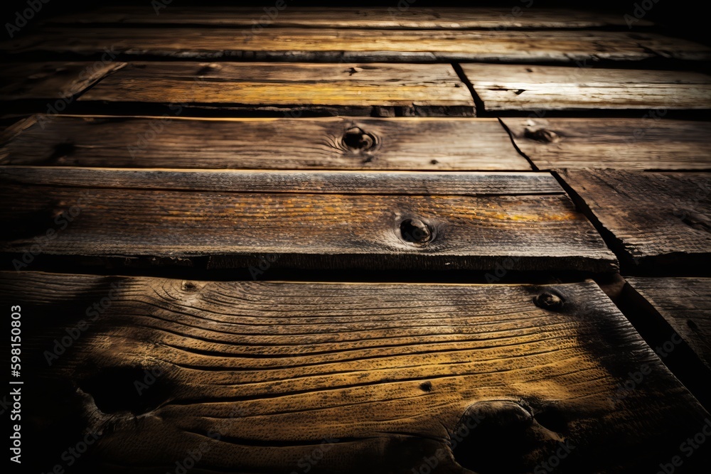 Poster rustic wooden surface with horizontal planks - generative ai