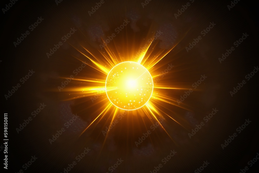Poster realistic optical yellow lens flare effect for text - generative ai
