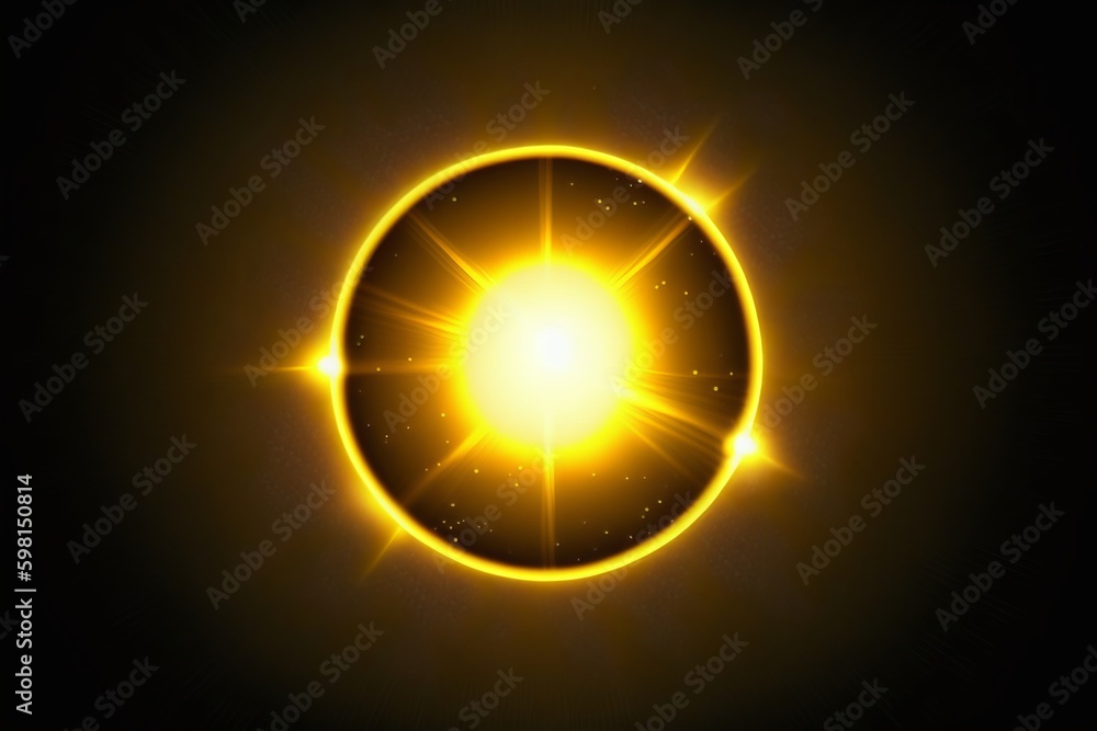 Poster realistic optical yellow lens flare effect for text - generative ai