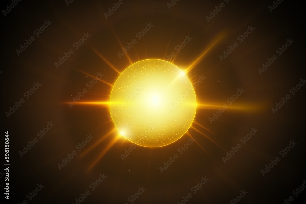 Poster realistic optical yellow lens flare effect for text - generative ai