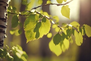 Sunny Green Birch Leaves - Natural Eco Seasonal Background - Generative AI