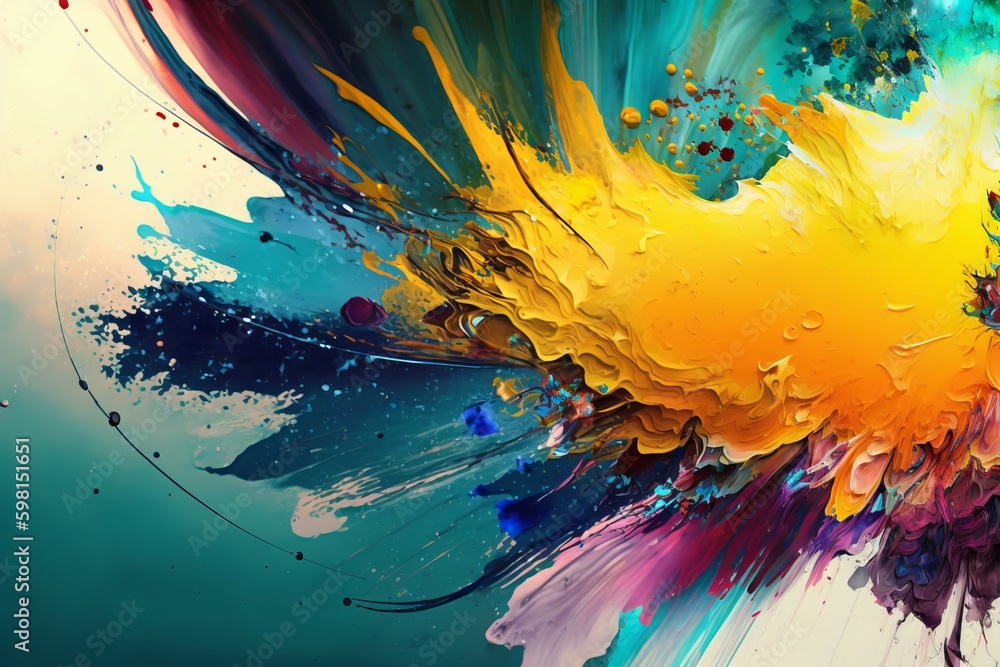 Poster multicolor dynamic backgrounds: vivid abstract painting with futuristic fractal art - generative ai