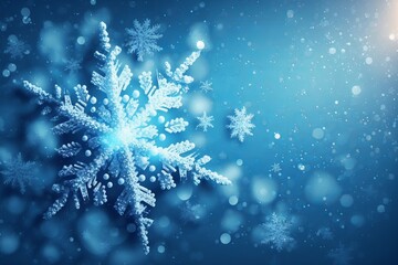 Fototapeta na wymiar Christmas Snowflakes Shining Under Falling Snow on a Winter Blue Sky - Generative AI