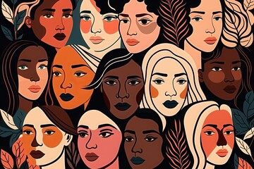Celebrating Diversity: Women's Day Pattern with Female Faces