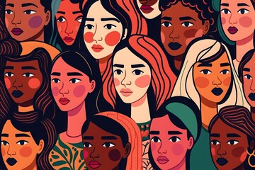 Celebrating Diversity: Women's Day Pattern with Multicultural Women Faces