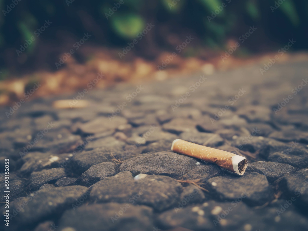 Poster a single cled cigarette on the ground.. ai generation. generative ai