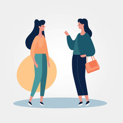 Fototapeta na wymiar two women talking excitedly, vector illustration
