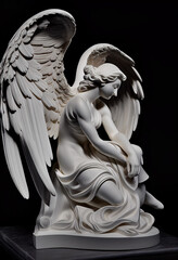 white angel sculpture, angel pedestal, angel statue, generative AI