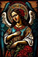 Fototapeta premium dark-skinned angel in the style of Mexican painting, generative AI