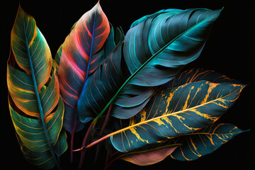 abstract colorful leaf texture, dark foliage nature background, tropical leaf
